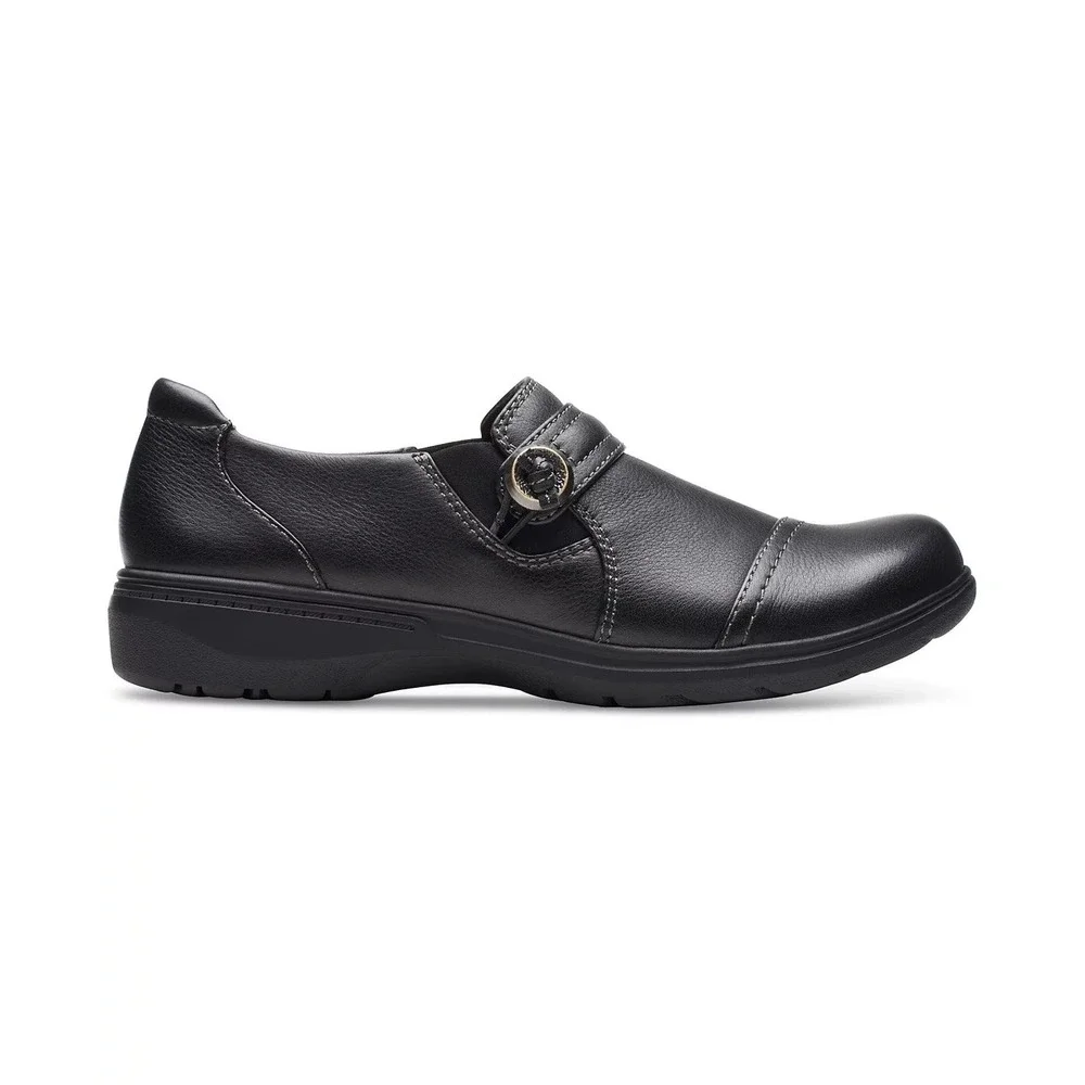 Clarks Carleigh Pearl Strapped Slip-On Shoes in Black Leather Sz‎ 8.5